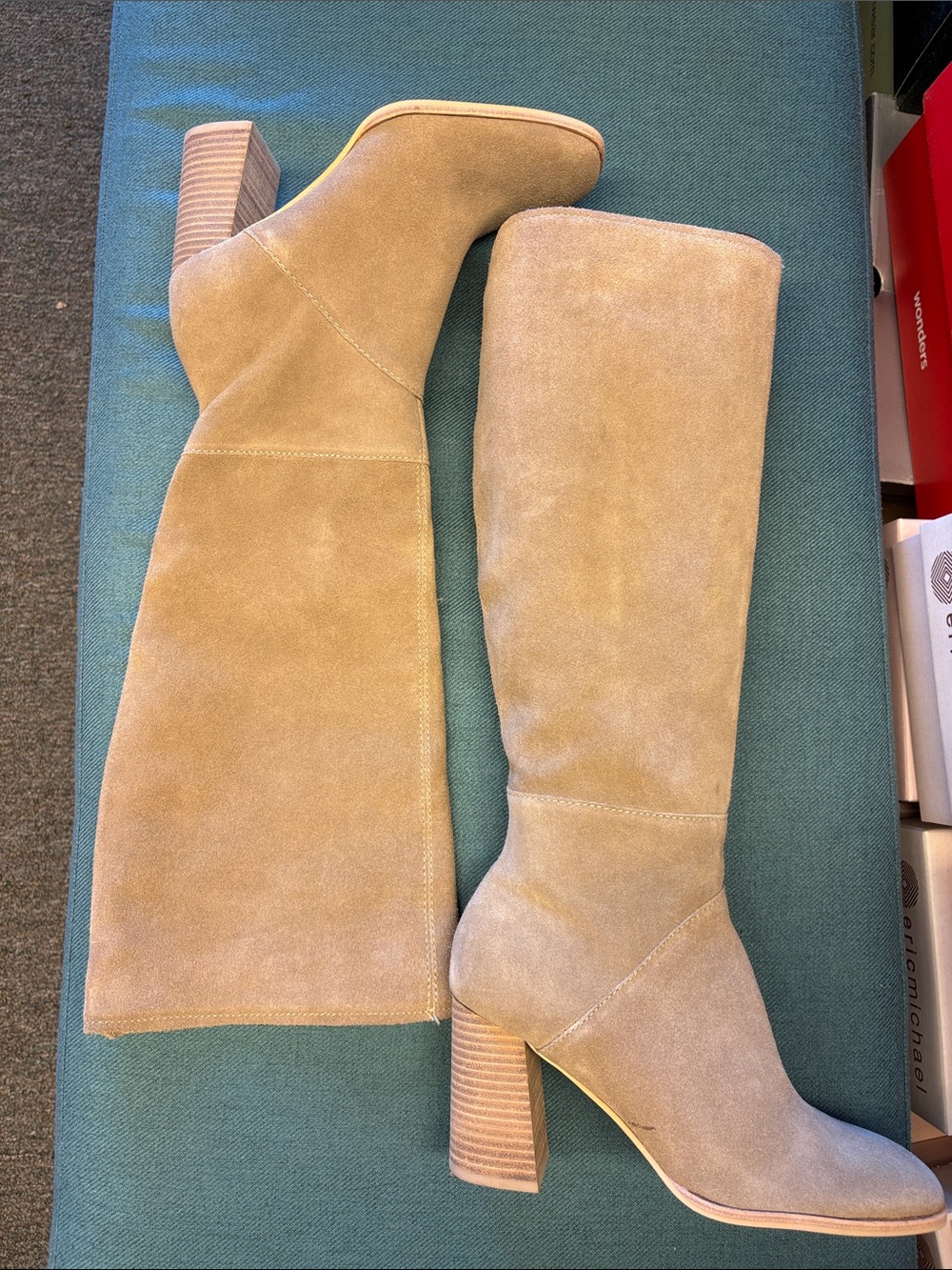 Dolce Vita Beige Suede Knee-High Block Heel Boots
